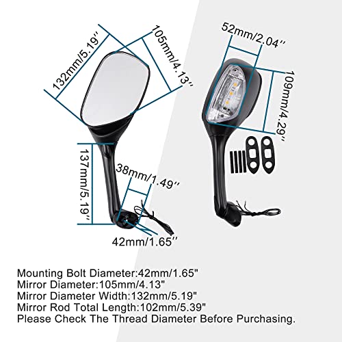 GOOFIT Side Mirror Turn Signal Rearview Replacement for Suzuki GSXR 600 750 1000 06-08 Motorcycle Rearview Rear Mirror w/LED Light