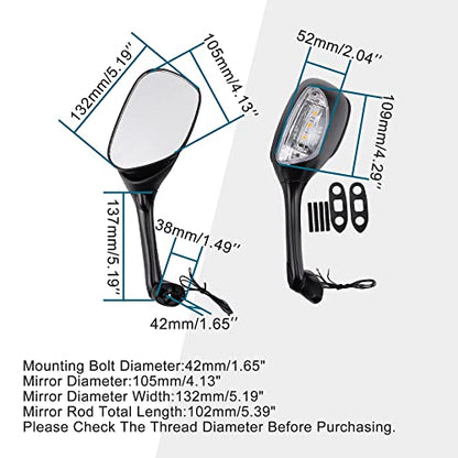 GOOFIT Side Mirror Turn Signal Rearview Replacement for Suzuki GSXR 600 750 1000 06-08 Motorcycle Rearview Rear Mirror w/LED Light