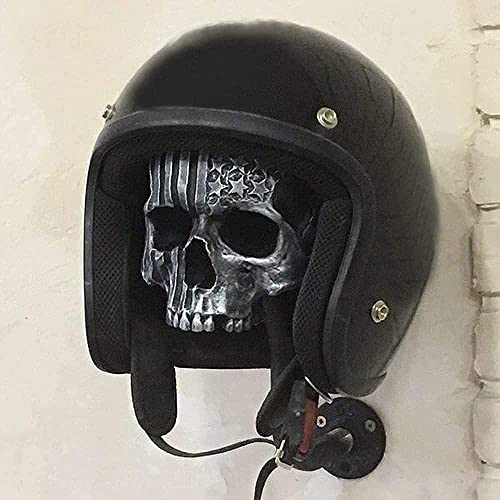 Personalized Cool Wall Mount Motorcycle Skull Helmet Holder, Skull with Beard-Helmet Rack,Removable Resin Crafts Motorcycle Helmet, Hanger for Coats, Bike,Baseballs and Rugby Helmet Caps, - color: B