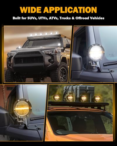 Auxbeam 4 Inch 110W Round Offroad Lights, Amber DRL Design 11000LM LED Light Pods, Super Bright 7035 SMD LED Work Driving Fog Light with DT Wiring Harness Kit for Truck Jeep Pickup SUV ATV UTV, 2 PCS - color: C4 Series-White Beam with DRL