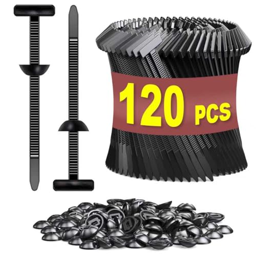 120 PCS Cable Tie Buckle for Car, Nylon Universal Zip Ties, New T Nylon Automotive Cable Clips for Car Fender, Engine Cover, Mudguard Fastener, Automotive Replacement Screw Fixing. - size: 120 PCS