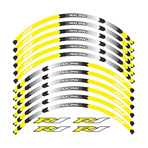 Motorcycle Rim Stripes Decals Wheel Sticker Reflective Tape for Yamaha YZF R1 1998-2022/R1M 2015-2022/R1S 2001 2016-2018 - color: A Yellow 12pcs