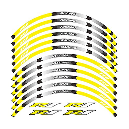 Motorcycle Rim Stripes Decals Wheel Sticker Reflective Tape for Yamaha YZF R1 1998-2022/R1M 2015-2022/R1S 2001 2016-2018 - color: A Yellow 16pcs