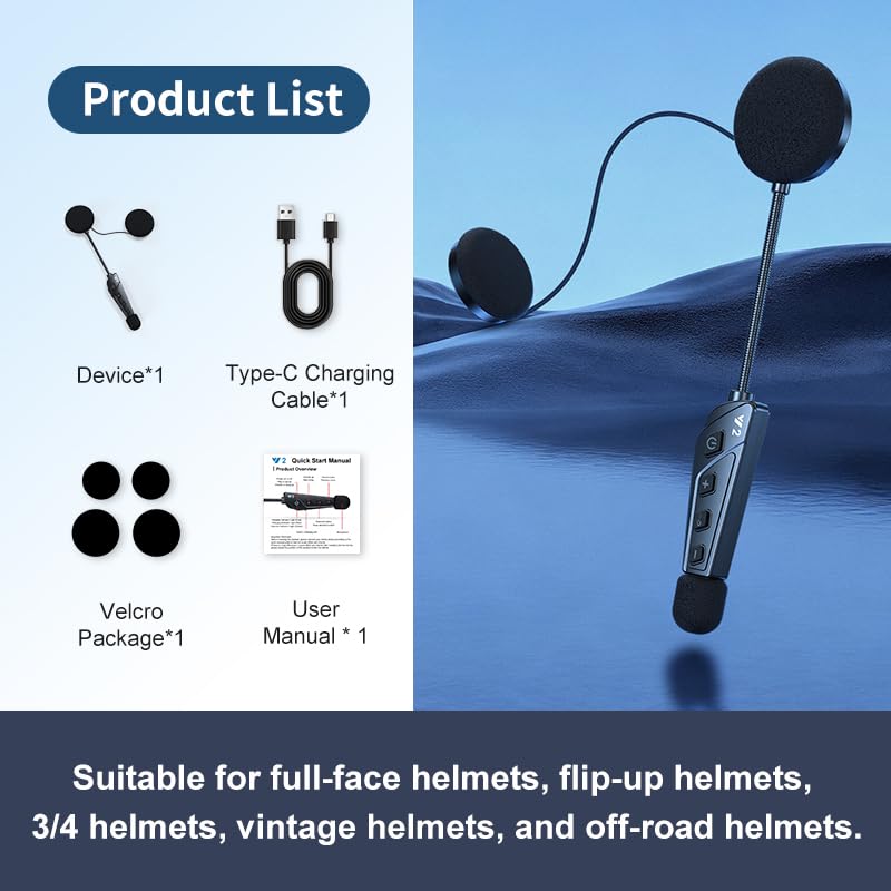 OBEST Motorcycle Bluetooth Headset, Motorcycle Communication System with Auto-Answering Call, Bluetooth 6.0 & IP56, Outdoor Headset for Motorcycling Skiing and Climbing