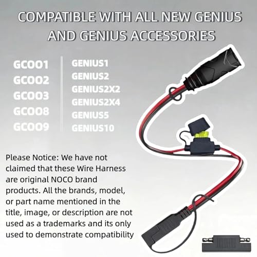 SAE Adapter Connection Components Compatible with NOCO Genius 5 GC009 Intelligent Battery Charger 4269, with 14AWG Pure Copper SAE Connector Tail Fiber, Used for Motorcycle/ATV/UTV/car