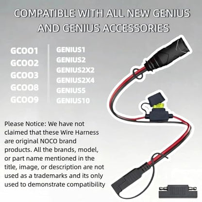 SAE Adapter Connection Components Compatible with NOCO Genius 5 GC009 Intelligent Battery Charger 4269, with 14AWG Pure Copper SAE Connector Tail Fiber, Used for Motorcycle/ATV/UTV/car