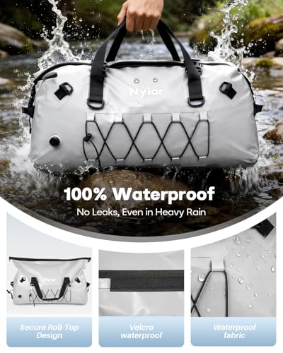 60L Motorcycle Waterproof Duffel Bag Backpack, Roll-Top Dry Bag with Sealed Seams & Waterproof Zipper for Riding, Kayaking, Camping & Travel (Grey) - color: Grey