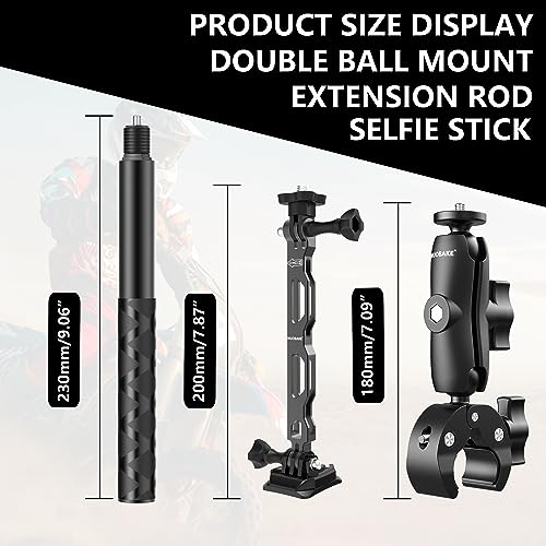 Universal Action Camera Mount Bundle for Motorcycles & Bikes, 1/4" Thread Handlebar Clamp & Adhesive Helmet Kit, Compatible with Insta360 X5/X4/X3/X2, GoPro Hero 13/12/11/10/9, DJI Osmo Action etc - style: Basic+Selfie Stick