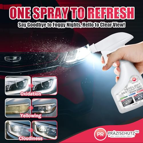 Headlight Cleaner and Restorer Spray for Cars – Removes Haze & Yellowing, Restores Clarity, UV Protection, Easy No-Sanding Application – 180ml/6oz