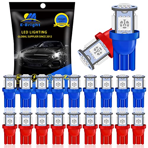 YM E-Bright T10 194 LED Bulb 168 2825 W5W 5050 5SMD Replacement for Truck Bus Interior Lights Clearance Wedge Dome Trunk License Plate Lamp 24V,Mix color 10 Red + 10 Blue (Pack of 20) - color: 24V (10Blue+10Red), size: 24V