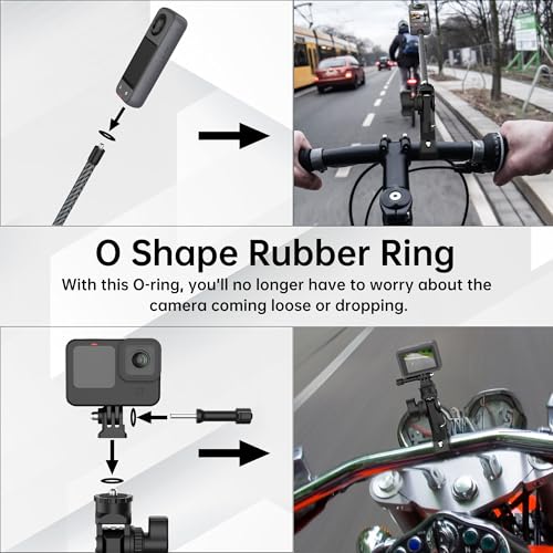 Action Camera Motorcycle Mount Bundle Compatible with Insta360 X5, X4, X3, X2, GO 3S, GoPro Hero 13/12/11, DJI Osmo Action 5 Pro - Heavy-Duty Handlebar Clamp & Helmet Extension Arm Kit