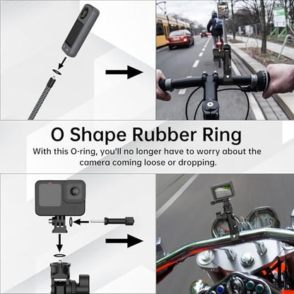 Action Camera Motorcycle Mount Bundle Compatible with Insta360 X5, X4, X3, X2, GO 3S, GoPro Hero 13/12/11, DJI Osmo Action 5 Pro - Heavy-Duty Handlebar Clamp & Helmet Extension Arm Kit