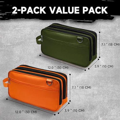 Organizer Tool Pouch - 2 Pack with Zipper Waterproof Utility Multi Compartments Small Tool Bag - color: Orange Green