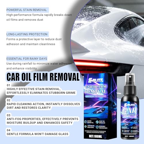 Car Oil Film Removal Spray, Clear Vision Glass Cleaner, 100ml Clear Vision Windshield Cleaner with Microfiber Cloths, Quick Coating for Automotive Windows and Rearview Mirrors