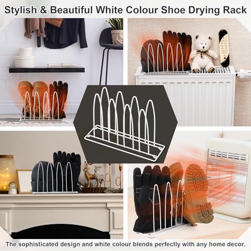 2 Pack Metal Shoe Drying Rack, Shoes, Boot, and Glove Drying Rack, Dryer Racks for Shoes and Dryer Shoe Racks Inside Dryers (White)