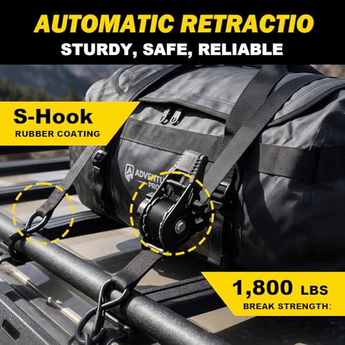 Retractable Ratchet Strap Heavy Duty 2 Pack 10 FT 1800 LB Break Strength Ratchet Tie Down with Safety Lock S Hooks and Soft Loop Tie Down,Easy Retract for Motorcycle,Truck Securing Cargo,Car. - color: 2-pack