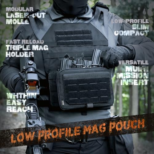WYNEX Molle Admin Pouch of Kangaroo Style, Tactical Utility Tool Pouch with Mag/Zipper Strip Insert Modular EDC Medical Bag Organizer Attachment Patch Included - color: Black