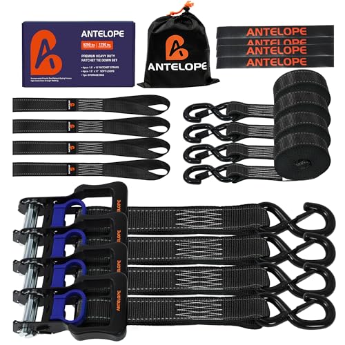 Ratchet Tie Down Straps Set, 5250 LBS Breaking Strength, 4 Pack 1.5" x 15' Heavy Duty Ratchet Straps, Cargo Strap, Motorcycle Straps for Trucks, Bicycle, Kayak, Moving, Tie Downs with S Hooks, Black - color: Black, size: 4PK-1.5in