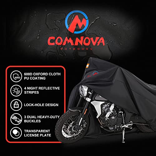 Comnova Motorcycle Cover 91 Inch - 600D Outdoor Moped Cover with Lock Hole Universal Fit, Heavy Duty & Waterproof Motor Cycle Protection for Harley, Honda, Kawasaki, Fit Up to 91" Motorcycles - size: Premium - 91 Inch