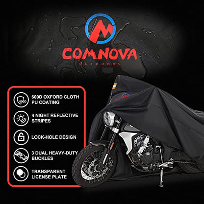 Comnova Motorcycle Cover 91 Inch - 600D Outdoor Moped Cover with Lock Hole Universal Fit, Heavy Duty & Waterproof Motor Cycle Protection for Harley, Honda, Kawasaki, Fit Up to 91" Motorcycles - size: Premium - 91 Inch