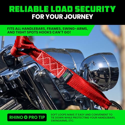Rhino USA Soft Loop Tie Down Straps (4-Pack) - 1.6 Inch x 17 Inch (5,000 lbs Break Strength) Heavy Duty Motorcycle Handlebar Straps for use with Ratchets for ATV, UTV, Dirt Bike (Red) - color: Red 4-Pack