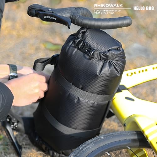 Rhinowalk Bike Handlebar Bag Waterproof Dry Bag 12L Bicycle Front Roll Bag Large Capacity Storage Bag Shoulder Bag for Bikepacking - color: Black Drawstring