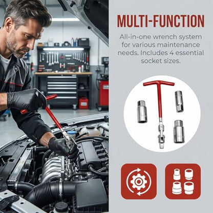 3PCS Car Spark Plug Socket Wrench T-Handle, 16mm 18mm & 21mm Spark Plug Boot Removal Installer Tool, T-Bar Joint Socket Wrench Remover, Fits Motorcycle Small Motor Vehicle - size: 4PCS