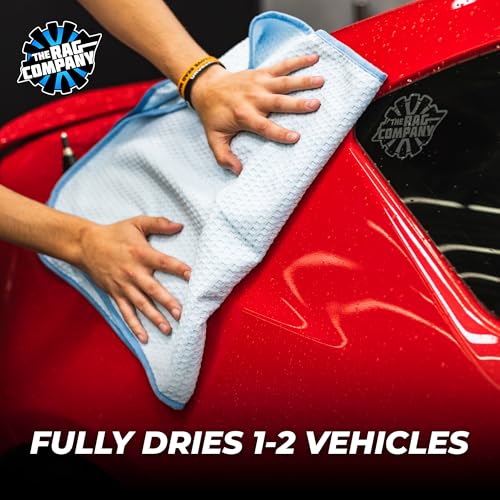 The Rag Company Dry Me A River, Professional Korean 70/30 Blend Microfiber Waffle-Weave Drying & Detailing Towels, Soft Suede Edges, 390 GSM, 20x40 Inches, Light Blue, 2-Pack - color: Light Blue, size: 20in x 40in