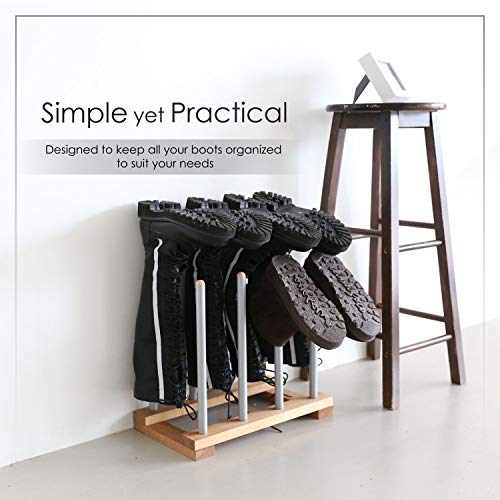4-Pairs Birch Wood and Steel Boot Rack, Free Standing Space Saving Shoes Storage Organizer for Tall Knee-High, Hiking, Riding, Rain or Work Boots [KEEP BOOTS STRAIGHT][HOLD TALL BOOTS]
