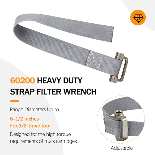 60200 for Lisle Heavy Duty Strap Filter Wrench - 1/2" Drive 6-1/2" Max Diameter Heat Treated Alloy Steel