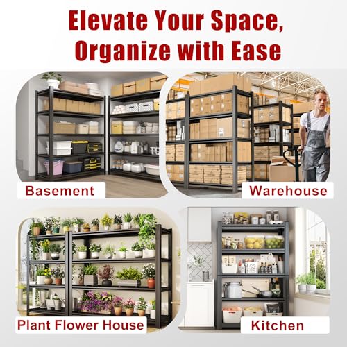 45"W Heavy Duty Shelving 6-Tier, Garage Storage Adjustable Shelf Rack, Metal Organizer Ideal for Pantry, Closet, Kitchen, Warehouse, 18 Inches Deep, Larage Storage Shelves, Black, 77.4"H - size: 6 Tier | 78" H x 45"W x 18"D