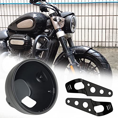 7inch Motorcycle Headlight Housing Bucket with Side Mounting Bracket 32-40MM Fork Tube Holder Clamps for Motorcycle(housing only,not include LED) - size: 32