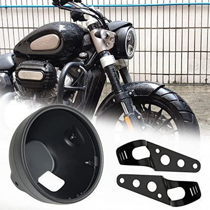 7inch Motorcycle Headlight Housing Bucket with Side Mounting Bracket 32-40MM Fork Tube Holder Clamps for Motorcycle(housing only,not include LED) - size: 32