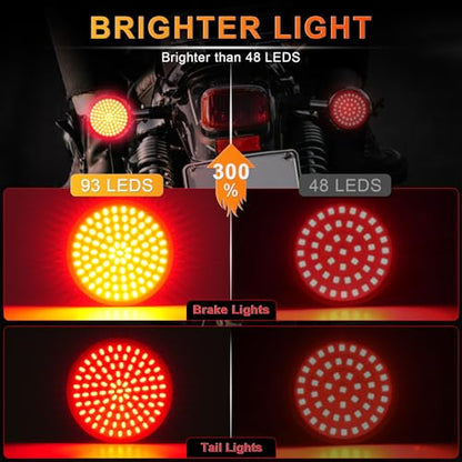 LivTee Extremely Bright Flashing Strobe Blinking Brake Stop Tail LED Lights Panel with 1157 Base Compatible with Harley Dyna Street Glide Road King, Brilliant Red - color: Rear