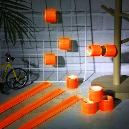 Halloscume Reflective Arm Bands 15.75 in Reflective Snap Bands Slap Bracelets High Visibility Safety Ankle Strips Gift for Night Walking Cycling Running Jogging Hiking - color: Orange