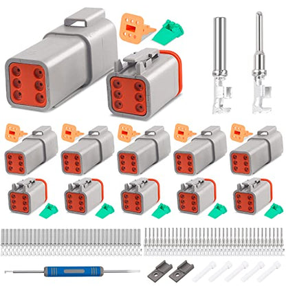 JRready 6 Pin Deutsch Connector Kit DT Series, 6 Pin Way Gray Waterproof DT Connector(5 Set), Size 16 Stamped Contacts 14-18AWG for Car, Truck, Motorcycle, Off-Road Vehicles, Marine, ST6327-6 - size: 6-Pin (5 Pairs)