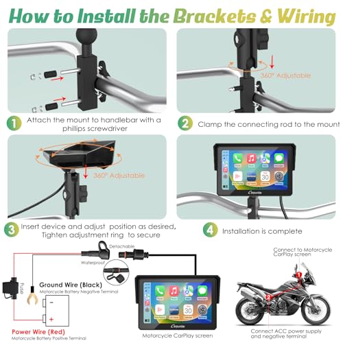 Carpuride W502 Motorcycle GPS Wireless Portable Carplay/Android Auto Waterproof Car Stereo, 5" IPS Touch Screen with Dual Bluetooth, Navigation/Siri/G00gle Assistant for Motorbike - style: Carpuride w502