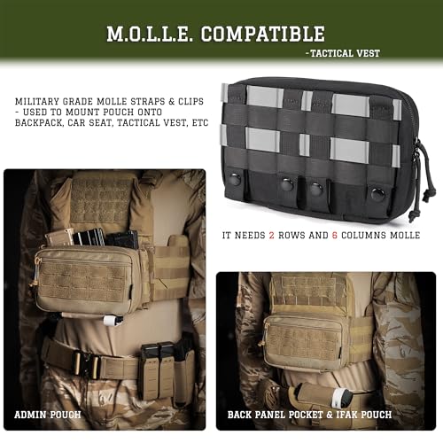Tactical Molle Admin Pouch Utility EDC Tool Pouch Bag Horizontal Modular Pouches Include US Flag Patch & D-Ring - color: Green-L