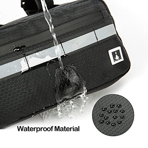 ROYALFAIR Waterproof Bike Handlebar Bag with Reflective Strips & Shoulder Strap, Bicycle Front Frame Storage Pouch for Mountain Road Cycling Commuting (Black) - color: Black