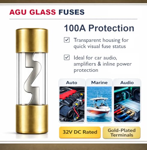 MGI SpeedWare AGU Glass Fuse Holder Kit with 2pcs Fuse – Inline 12V Automotive Car Audio Fuse Block for Amplifiers, Car, Truck, Marine (100 AMP) - size: 100 AMP