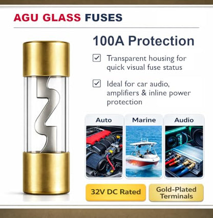 MGI SpeedWare AGU Glass Fuse Holder Kit with 2pcs Fuse – Inline 12V Automotive Car Audio Fuse Block for Amplifiers, Car, Truck, Marine (100 AMP) - size: 100 AMP