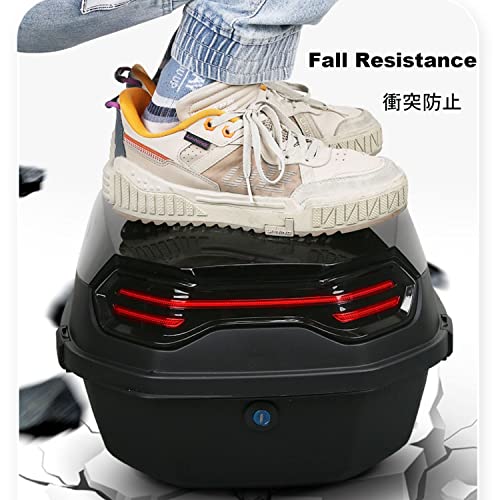 Motorcycle Tail Box 30L Waterproof Helmet Trunk Universal Top Box Lockable with Bracket Base Plate 15"x15"x11" Lightweight(White)