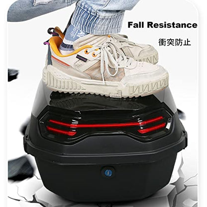 Motorcycle Tail Box 30L Waterproof Helmet Trunk Universal Top Box Lockable with Bracket Base Plate 15"x15"x11" Lightweight(White)