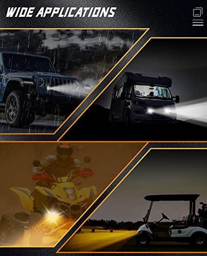 Zmoon Motorcycle LED Driving Fog Lights 60W White and Amber LED Pods Projector Lights 1.3" Aux Spotlight, Compatible with Tractor Truck ATV UTV SUV Boat etc. (2 pack)