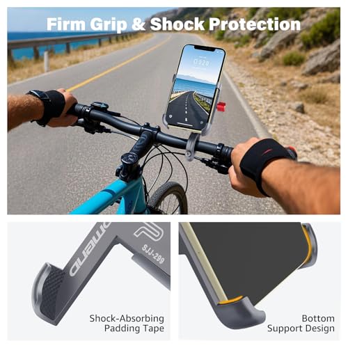 Ralos Bike Phone Mount, Aluminum Motorcycle Cellphone Holder, Mountain Bicycle Handlebar Cell Phone Clamp, Scooter Phone Clip for iPhone 16 Pro Max, 15 14 13 12 Mini, Samsung - color: Titanium