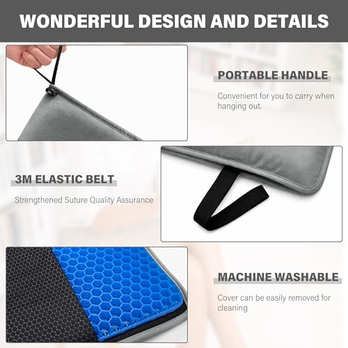 SPRING SEAON Large Gel Seat Cushion for Pressure Relief – Honeycomb Buffer Design with Extra Thick Filling, Anti-Slip Bottom, Perfect for Long Sitting, Travel, Airplane and Daily Comfort (Gray) - color: Gray