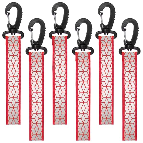 6 PCS Reflective Straps, Green Reflective Backpack Tags Bicycle Reflectives Pendant Glow in the Dark Keychain Safety Night Reflector Pendants for Clothes Cycling Walking Running Climbing Camping - color: red
