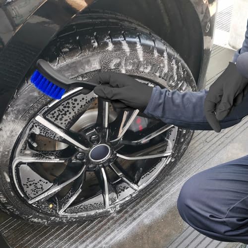 Car Cleaning Brush,Tire Brush,Cleaning Brush, Tire Brushes for Cleaning Rims Cleaning Brushs for Car Interior and tire (Blue+Black) - color: Blue+black