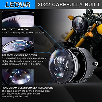 LEDUR 7 Inch LED Motorcycle Headlight DOT Approved High Low Beam Round Headlamp with Housing Bucket Mount Brackets fit 34mm~42mm O.D. Fork, for Street Tracker Scrambler Cafe Racer Chopper Bobber - size: C2 7In HI/LOW Motorcycle Headlight