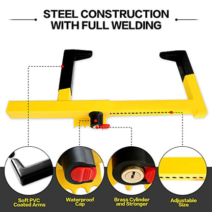 KAYCENTOP Wheel Lock Clamp Security Tire Lock Anti Theft for Max 15.5 inch Tire Width Universal Car Wheel Lock for Trailers SUV Boats Motorcycles Golf Cart Yellow/Black
